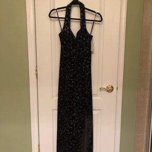 Full Length Velvet Gown Navy W/ silver embroidery